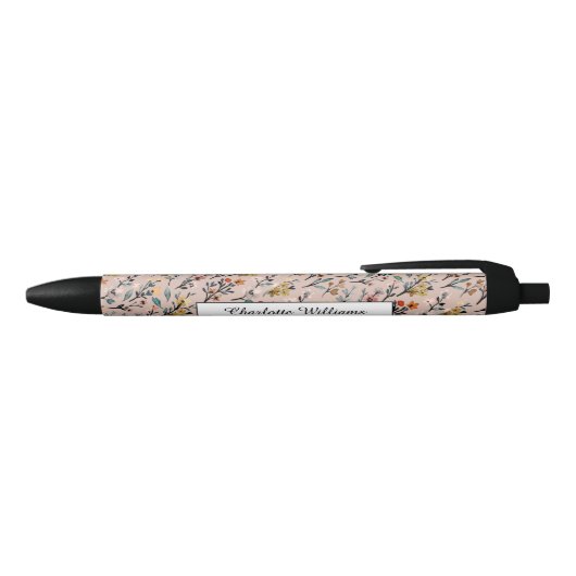 Stylo Noir Dusty Rose Boho Floral Aquarelle Basic Custom (Haut)