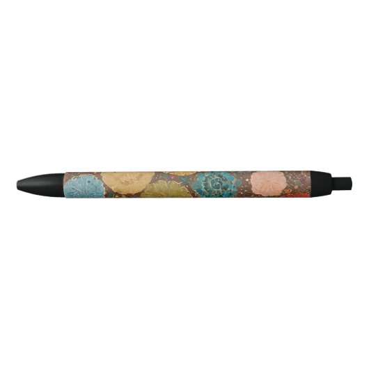Stylo Noir Earthy Floral Mosaic Pattern Pen (Devant)