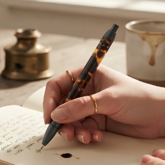 Stylo Noir Ecaille de Tortue Or Ambre Noir Monogramme Personn