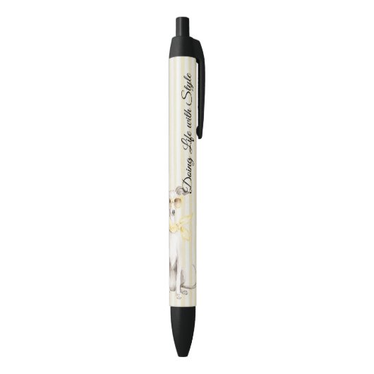 Stylo Noir Écharpe Jaune Clair Rayures Chien Blanc (Bas (Vertical))