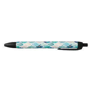 Stylo Noir Échelles de poissons de sirène de marbre de