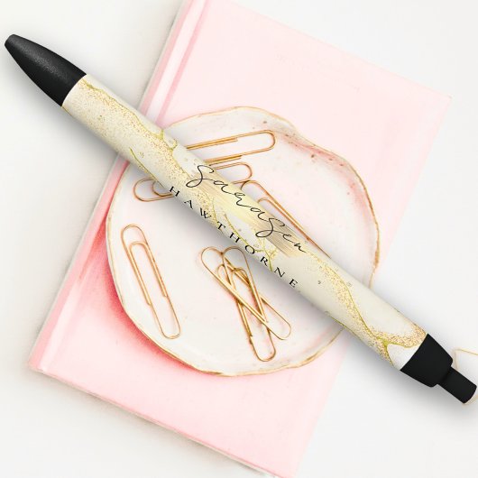 Stylo Noir Écriture de monogramme moderne élégant paillettes 