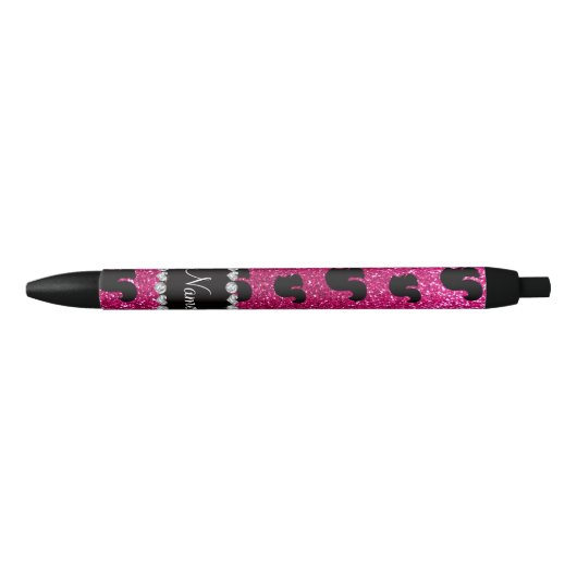 Stylo Noir Écureuil de parties scintillant rose-chaud de nom  (Devant)