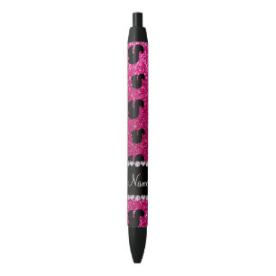 Stylo Noir Écureuil de parties scintillant rose-chaud de nom