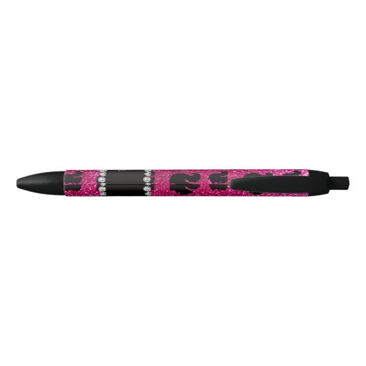 Stylo Noir Écureuil de parties scintillant rose-chaud de nom (Dos)