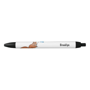 Stylo Noir Écureuil rouge mignon avec dessin animé parapluie