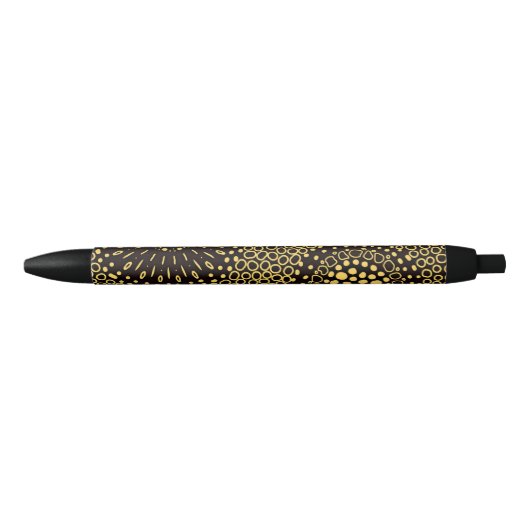 Stylo Noir Elegant Black Gold Ethnic Floral Writing Pen (Devant)