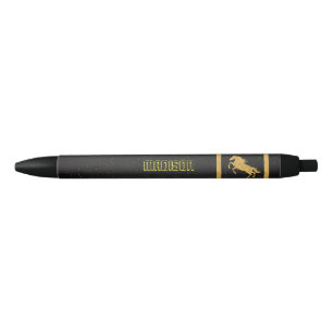 Stylo Noir Elégant Black Gold Horse école personnalisée