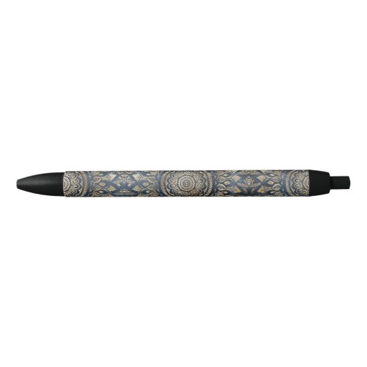 Stylo Noir Elégant bleu or Mandala Floral (Devant)