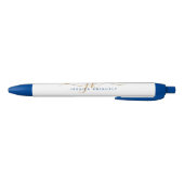 Stylo Noir Élégant Blue Gold Script Monogramme Initiales Nom (Bas)