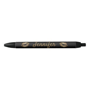 Stylo Noir élégant chic chic personnalisé baiser noir or