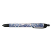 Stylo Noir Élégant damassé Bleu toile de jouy monogramme (Bas)