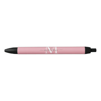 Stylo Noir Élégant Dusty Blush rose Gris Monogramme Chic Scri