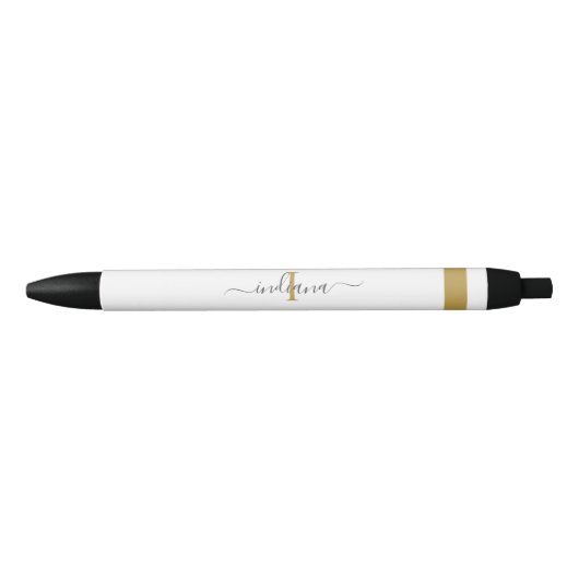 Stylo Noir Élégant Gold Gris Script Monogramme Nom initial (Devant)