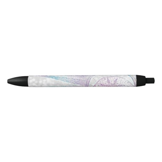 Stylo Noir Elegant Iridescent Sun Moon Mandala Silver Design (Devant)
