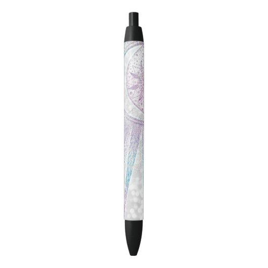 Stylo Noir Elegant Iridescent Sun Moon Mandala Silver Design (devant Vertical)