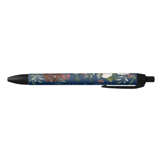 Stylo Noir Elégant Mariage floral bleu marine (Bas)