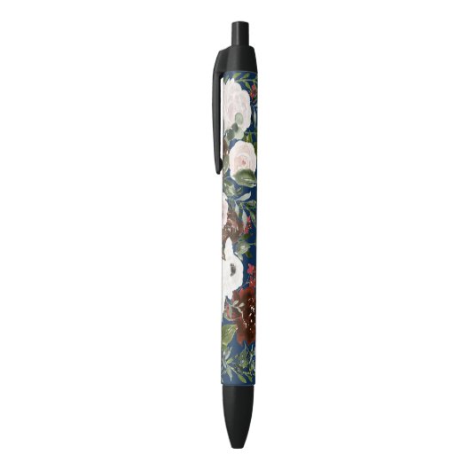 Stylo Noir Elégant Mariage floral bleu marine (Haut (Vertical))