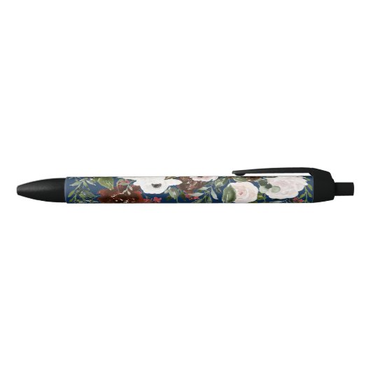 Stylo Noir Elégant Mariage floral bleu marine (Haut)