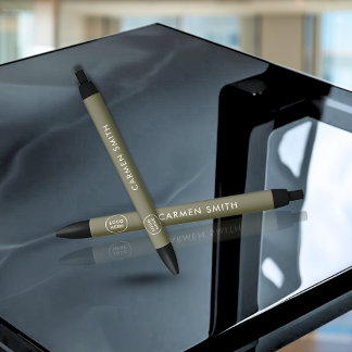 Stylo Noir Élégant minimaliste Monogram vert olive avec logo