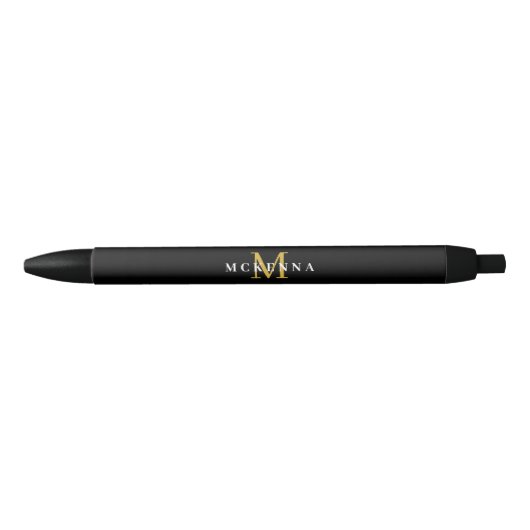 Stylo Noir Élégant Monogram Black Gold Classic Nom initial (Devant)