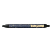 Stylo Noir Élégant Monogramme Céleste Or Bleu Magique (Devant)