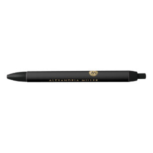 Stylo Noir Élégant Monogramme minimal d'or noir