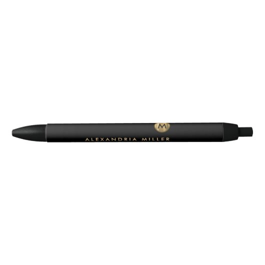 Stylo Noir Élégant Monogramme minimal d'or noir (Devant)