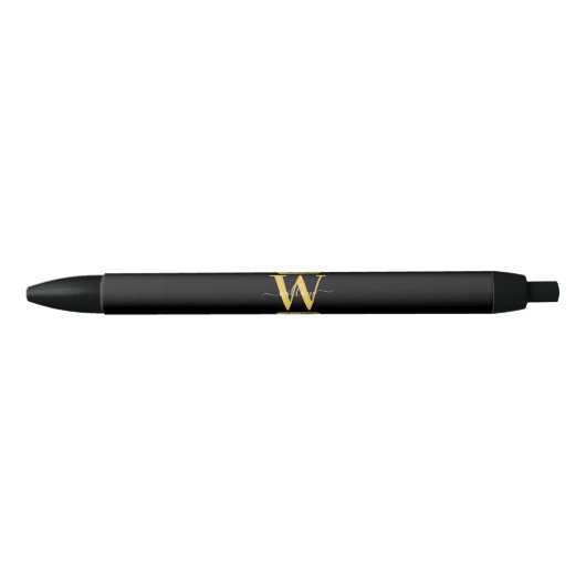 Stylo Noir Élégant Monogramme noir & or Script moderne (Devant)
