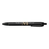 Stylo Noir Élégant Monogramme Nom Or Noir (Bas)