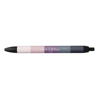 Stylo Noir Élégant Monogramme rose violet