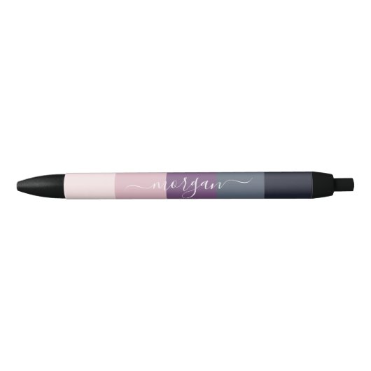 Stylo Noir Élégant Monogramme rose violet (Devant)