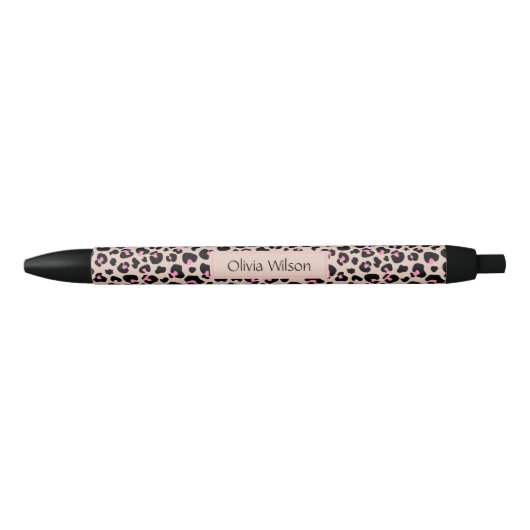 Stylo Noir Élégant Motif de peau de léopard rose noir (Devant)