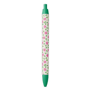 Stylo Noir Élégant Motif Mariage rose
