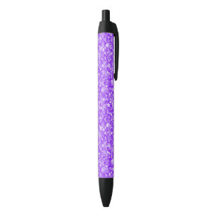 Stylo Noir Élégant Motif Parties scintillant violet et blanc