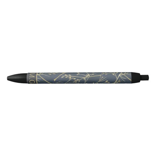 Stylo Noir Elegant Nature Branches Pattern Blue Monogram (Devant)