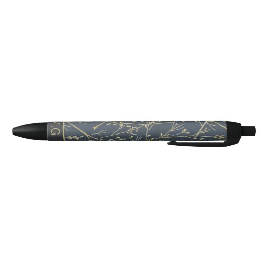 Stylo Noir Elegant Nature Branches Pattern Blue Monogram (Bas)