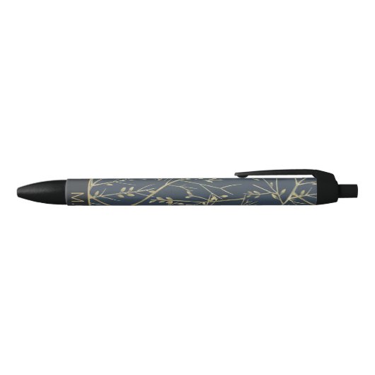Stylo Noir Elegant Nature Branches Pattern Blue Monogram (Haut)
