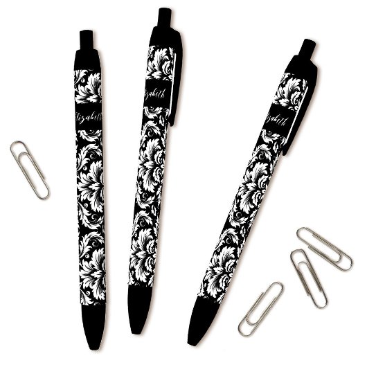 Stylo Noir Elégant noir blanc Damas
