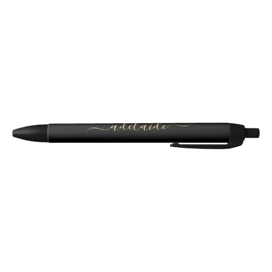 Stylo Noir Élégant Noir Monogramme Nom Élégant Script (Bas)