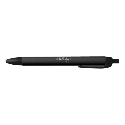 Stylo Noir Élégant Noir Monogramme Nom Élégant Script (Bas)