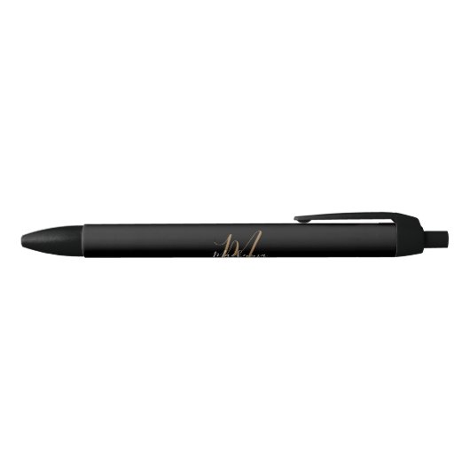 Stylo Noir Élégant Noir Monogramme Nom Élégant Script (Haut)