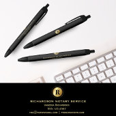 Stylo Noir Élégant Noir Notaire Monogramme Or Promotionnel