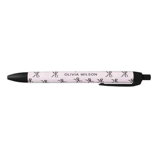 Stylo Noir Élégant noir vaches rose rayures Monogramme (Bas)