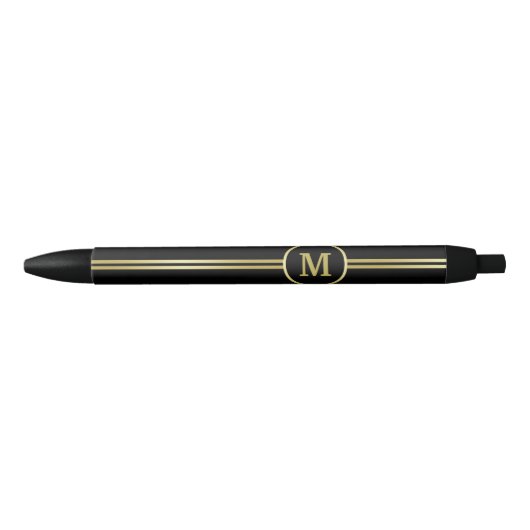 Stylo Noir Élégant or Monogramme personnalisé sur noir (Devant)