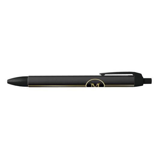Stylo Noir Élégant or Monogramme personnalisé sur noir (Haut)