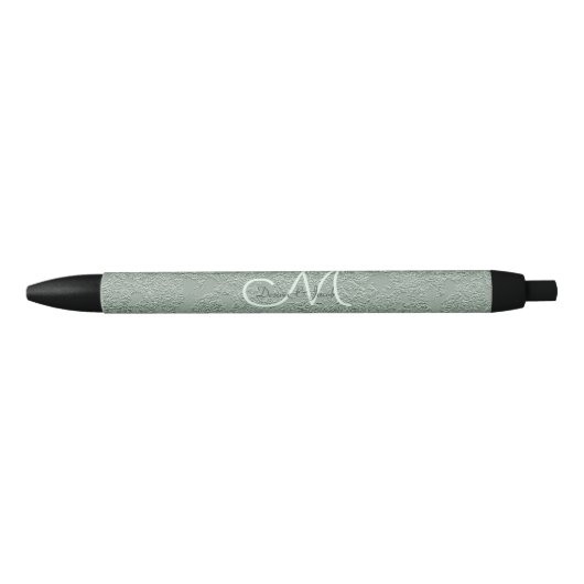 Stylo Noir Élégant Pastel Sage Green Mariage Monogramme (Devant)