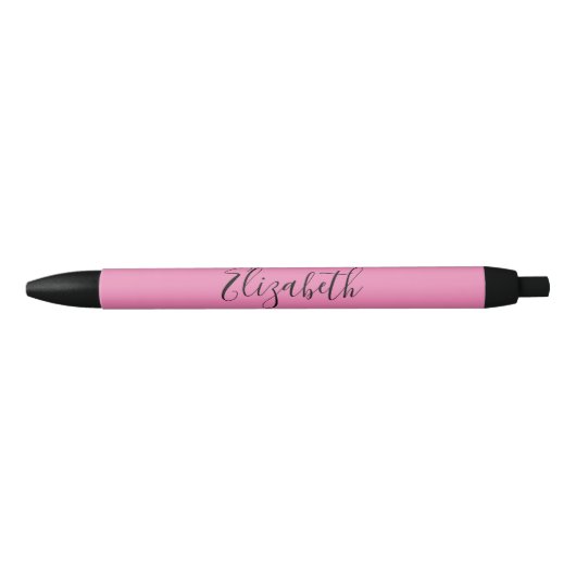Stylo Noir Élégant rose avec un nom en script noir (Devant)