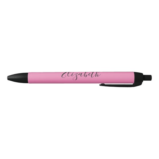 Stylo Noir Élégant rose avec un nom en script noir (Bas)