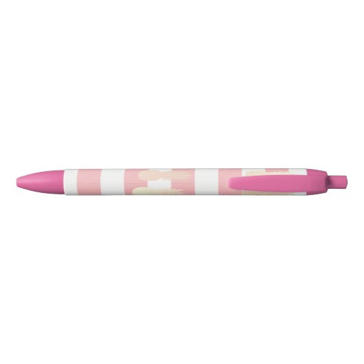 Stylo Noir Élégant rose d'ananas en or motif rayé (Dos)